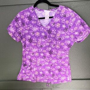 Purple Snowflake Print Scrub Top